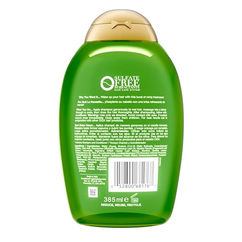 OGX Extra Strength Refreshing Scalp + Rosemary Mint Shampoo, Clarifying Wash Visibly Helps Remove Oil & Residue to Clear Away Buildup, Sulfate-Free Surfactants, 13 fl. Oz